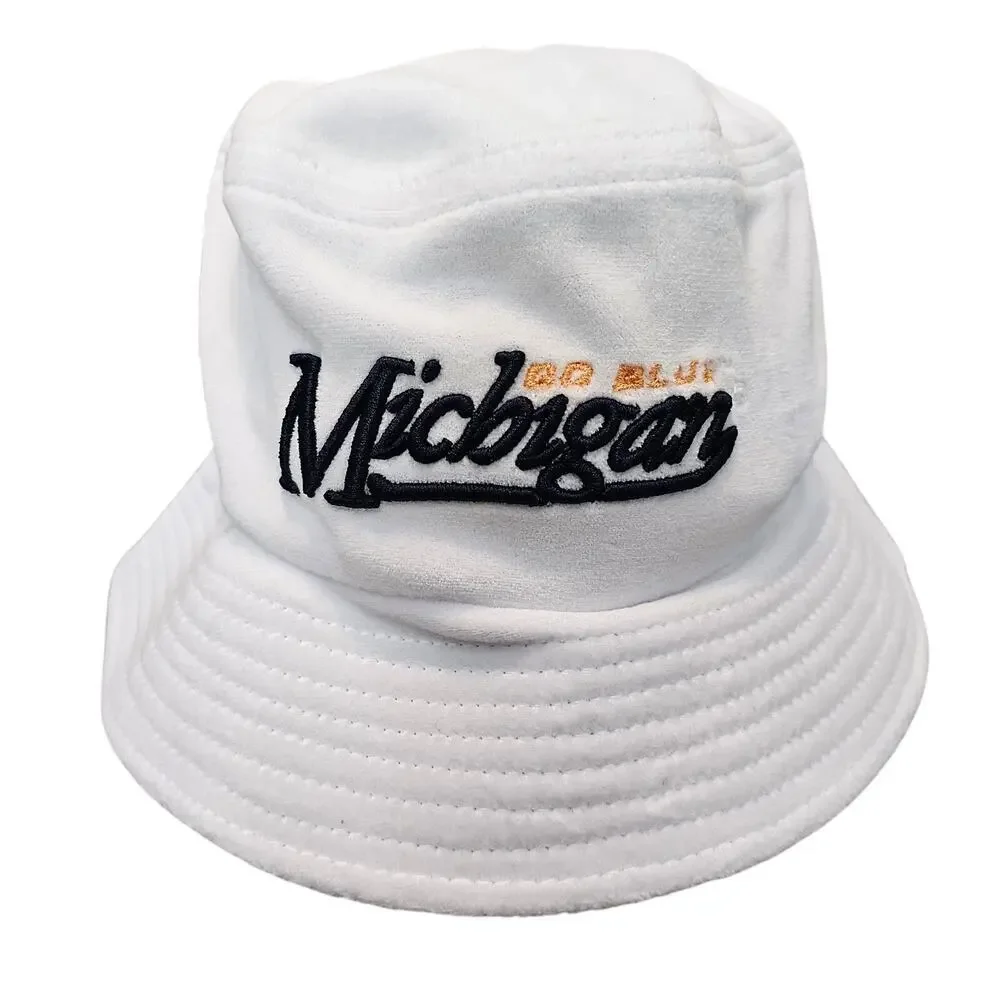Vintage Michigan Wolverines Bucket Hat 90s White Black Go Blue Soft Fleece UM